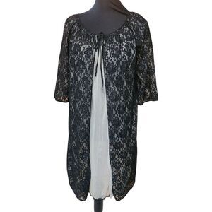 Vintage Beeline Fashions Negligee 2 Piece Nude and Black Lace Small